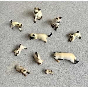 Vtg ceramics (10) Siamese Cat Kitty with Blue Eyes Figurine Playful Pounce Cute